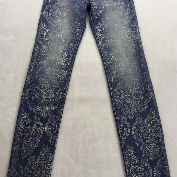 Hollister Gold Metallic Paisley Skinny Denim Jeans - Picture 2 of 8